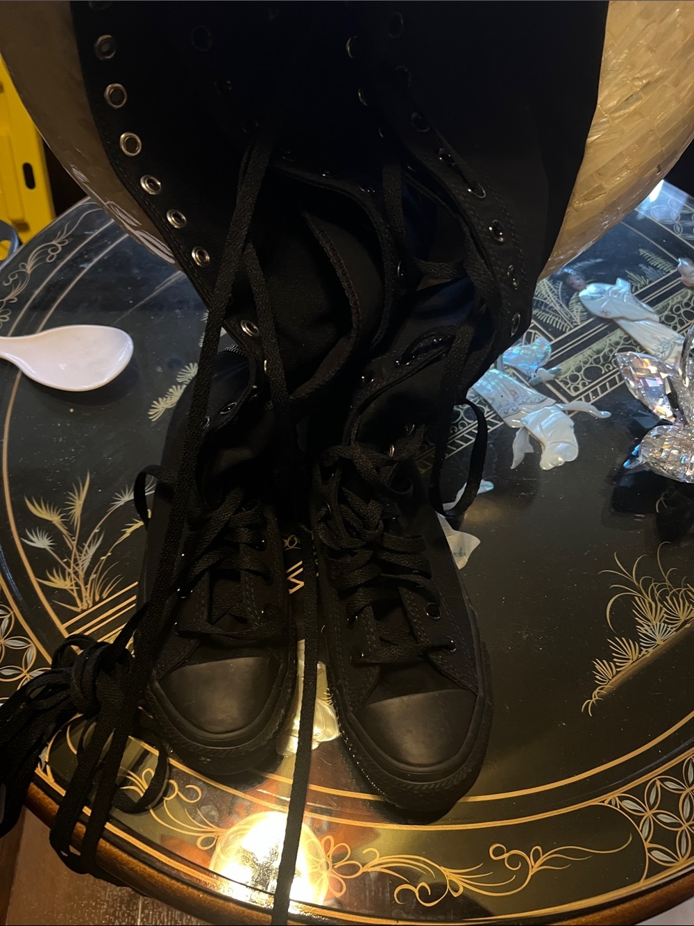 Women's Black Lace-Up High-Top Boots